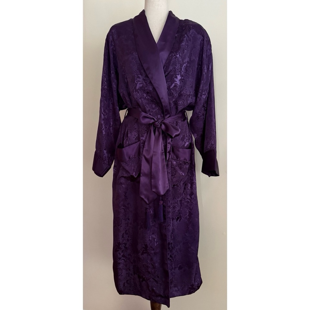 Vintage 90s Victoria's Secret Robe Gold Label Satin Jacquard Tie Tassle M/L